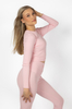 Zestaw prążkowany Power of Gods – legginsy + longsleeve, pudrowy róż – Hellas Wear
