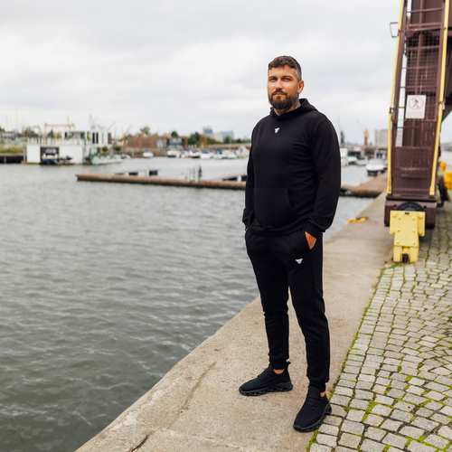 Spodnie dresowe męskie Hellas Wear – czarne, elastyczne i komfortowe