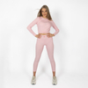 Zestaw prążkowany Power of Gods – legginsy + longsleeve, pudrowy róż – Hellas Wear