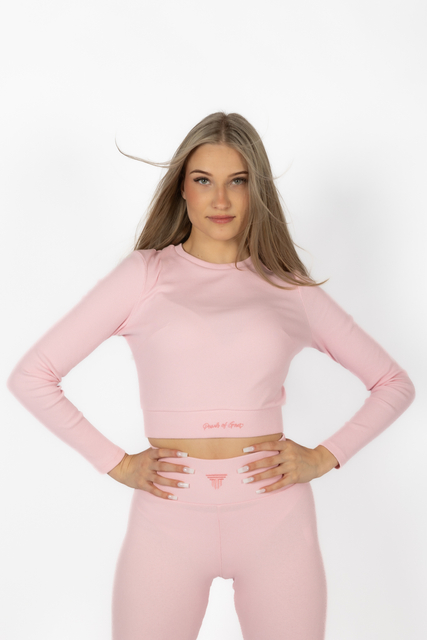 Zestaw prążkowany Power of Gods – legginsy + longsleeve, pudrowy róż – Hellas Wear