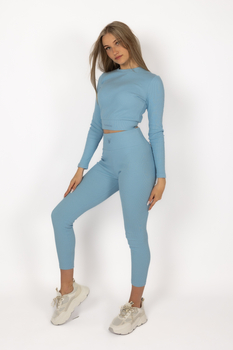 Zestaw prążkowany Power of Gods – legginsy + longsleeve, niebieski – Hellas Wear